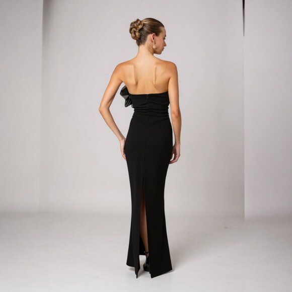 Lulus Women's Evening Excellence Black Ruffled Strapless Mermaid Maxi Dress Sz L - Picture 2 of 9